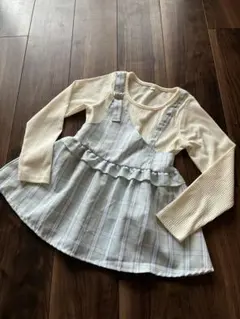 チェック柄　長袖カットソー　ミントグリーン　120cm