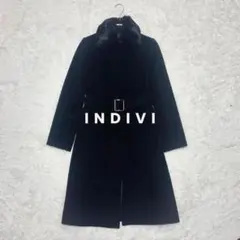 極美品 INDIVI アンゴラ ウールコート ラビットファー ウエストベルト付き