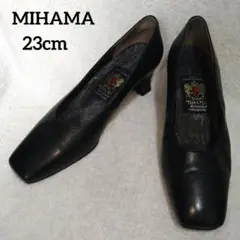 MIHAMA パンプス ブラック 黒 レザー スクエアトゥ 23cm
