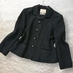 美品 ドイツ製生地 ジャケット マイローブ ウール混 ブラック L 日本製 丸襟