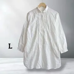 長袖シャツ ロングシャツ チュニック 白 ホワイト ピンタック L