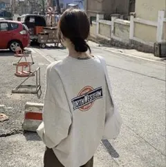 ビッグシルエット スウェット トレーナー ロゴプリント 韓国 トップス グレー