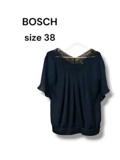 BOSCH ボッシュ ブラウス カットソー半袖 レース切替 ブラック黒 38 M