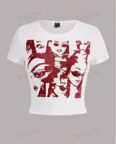 shein icon tシャツ バーガンディー　赤　半袖 ビンテージ チビt