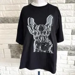 美品【ITEMS】フレンチブルドッグのイラス半袖Tシャツ L黒ユニセックス