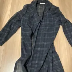 再お値下げ　ネイビー チェック柄 ロングジャケット