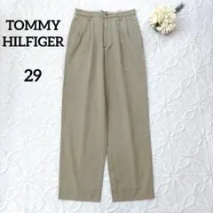 トミーヒルフィガー　コットンワイドパンツ　チノパン　ベージュ　タック　ロゴ