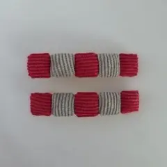 新品未使用コーデュロイカボション赤&薄グレー使用バレッタ2個セット　風魔の杏里作