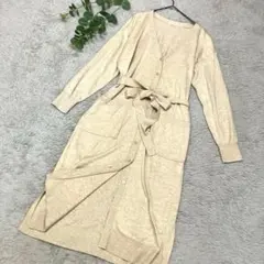 GU ロングカーディガン　ベルト付き　ベージュ　Ｓ　スリット