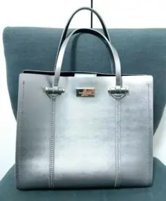kate spade★レザーハンドバッグ★シルバー★スクエア★ショルダー紐付