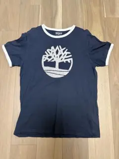 Timberland ツリーロゴ Tシャツ メンズM 紺 ホワイトリブ