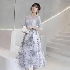 エレガントレース花柄パーティードレス