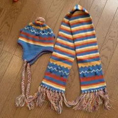 hushush ネイティブ柄ニット帽&マフラー 2点セット