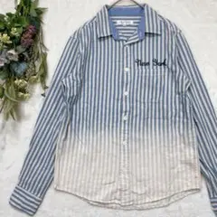長袖シャツ/ストライプ/ ブルー/M/グラデーション/メンズ a1351