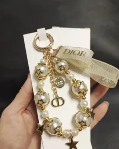Diorキーホルダー キーリングノベルティ パール/星