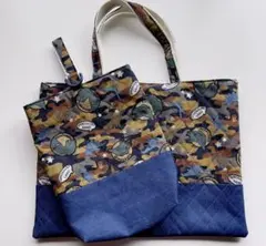 通園バッグ・上履き入れセット ハンドメイド レッスンバッグ 恐竜 入園準備