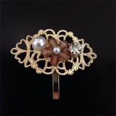ポニーフック☆ヘアフック☆ヘアカフ☆フラワー☆透かし☆パール☆ストーン☆ブラウン