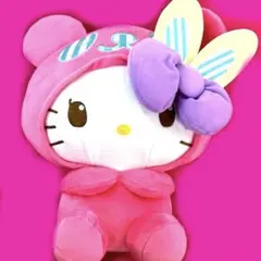 パンダ　ハローキティ パステルうさぎ耳　BIGぬいぐるみ ピンク 約30cm