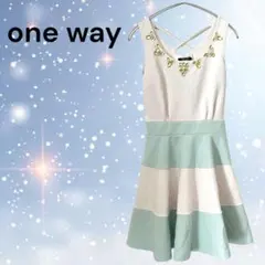one way ♡ ワンウェイ ビジュー ストーン Aライン フレア ミニワンピ