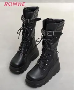 ROMWE ブラック 厚底ミリタリーブーツ 23.5cm
