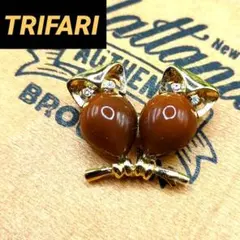 TRIFARI トリファリ ヴィンテージ ブローチ ゴールド ブラウン オウル