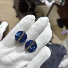 青い円形クリップ式イヤリング