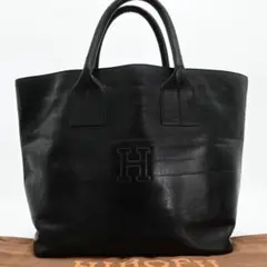 美品　HIROFU　ヒロフ　トートバッグ　レザー　ハンドバッグ　ロゴ　大容量　黒のサムネイル