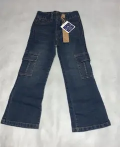 カーゴデニムパンツ　ブーツカットカーゴ　長ズボン　ピンクステッチ　サイズ110