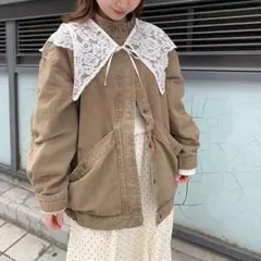 カスタネ　【ティペット付き】カラーツイルレース付きジャケット　ベージュ　新品のサムネイル