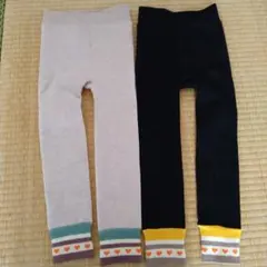 ライトベージュ 黒 ハート柄 スパッツ 2点セット 80〜90cm レギンス