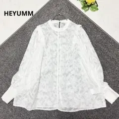 HEYUMM アーバンリサーチ　ジャガードブラウス＊バルーン袖　シアー　ホワイト