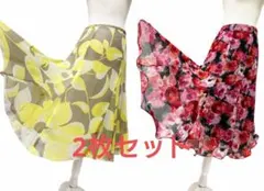 社交ダンス練習着レッスン着。シフォン花柄スカート2枚セットドレスのサムネイル