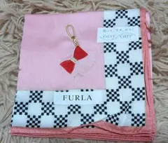FURLA ピンク ハンカチ リボン刺繍