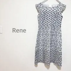 美品✨ルネ ワンピース TISSUE ジャガード 花 リボン 白 フォーマル