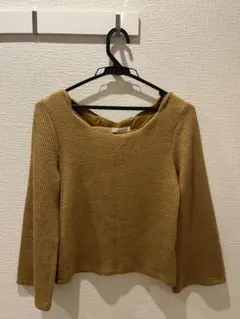 リブ編み Vネック 長袖ニット Fサイズ マスタード