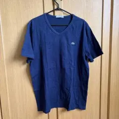 LACOSTE Vネック Tシャツ ネイビー ロゴ刺繍