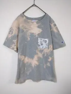 リバースウィーブ　チャンピオン　Tシャツ　メンズL　グレー　ポケット　タイダイ柄