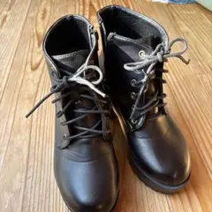ブラック 厚底レースアップブーツ