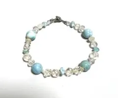 水色ラリマーとクリスタルのブレスレット