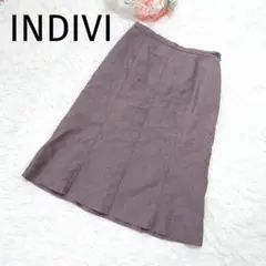 INDIVI ひざ丈 タイトスカート ブラウン 36 Sサイズ 麻 ストレッチ