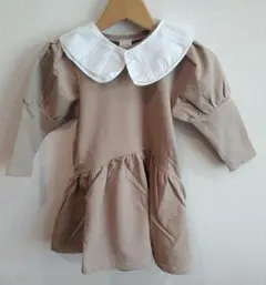 新品　プティマイン　フリルエリツキ長袖ワンピース 100cm