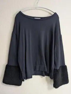 BEAUTY&YOUTH　スウェット×フェイクファー8分袖プルオーバー