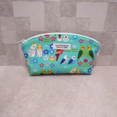 ポーチ　❀Handmade❀　インコ柄　ラウンド型のサムネイル