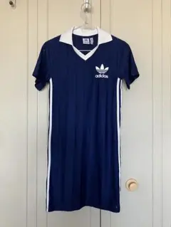 adidas ブルー　ストライプ 半袖ミニワンピース XS