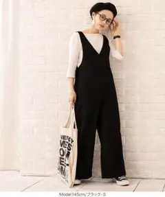 神戸レタス　田中亜希子さん　Vネックワイドサロペット　S　ブラックのサムネイル