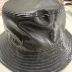 バケットハット 黒 リバーシブル 合成皮革 ナイロン