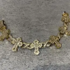 ゴールド 金 十字架 クロス ブレスレット ジルコニア 18センチ ブリンブリン