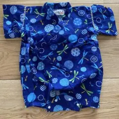 ベビー甚平 ロンパース 80cm 青 トンボ柄