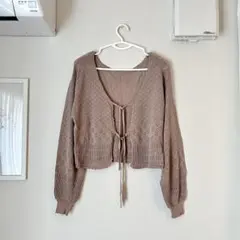 【earth music&ecology 完売】透かし編みカーディガン ベージュ