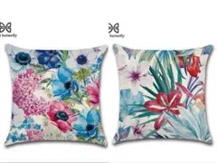 新品　クッションカバー　2枚セット　南国風　花柄　ハワイ風　雰囲気　45*45